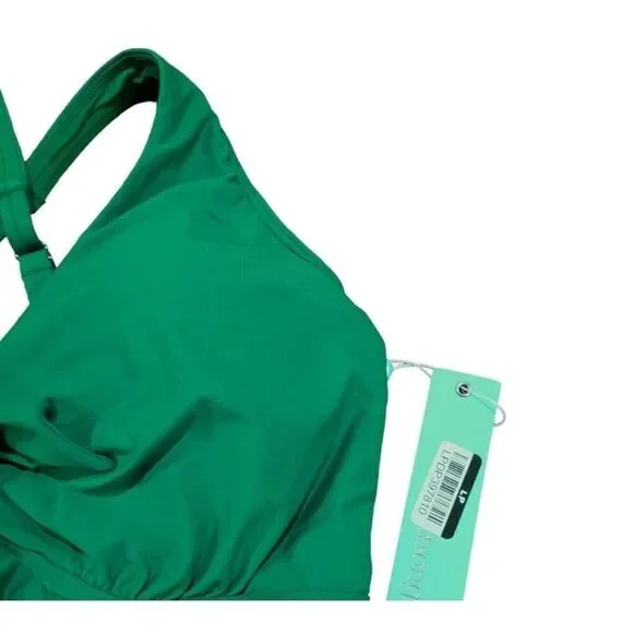 Birdsong Bare Necessities Size 34D Underwire Green Tie Front Tankini Swim Top - Picture 8 of 13